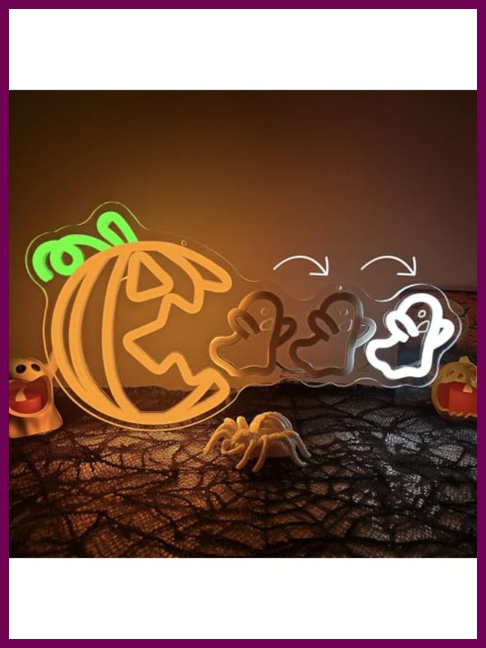 Halloween Pumpkin Eat Ghost Neon Sign Funny Spooky LED Light Up Dimmable Window